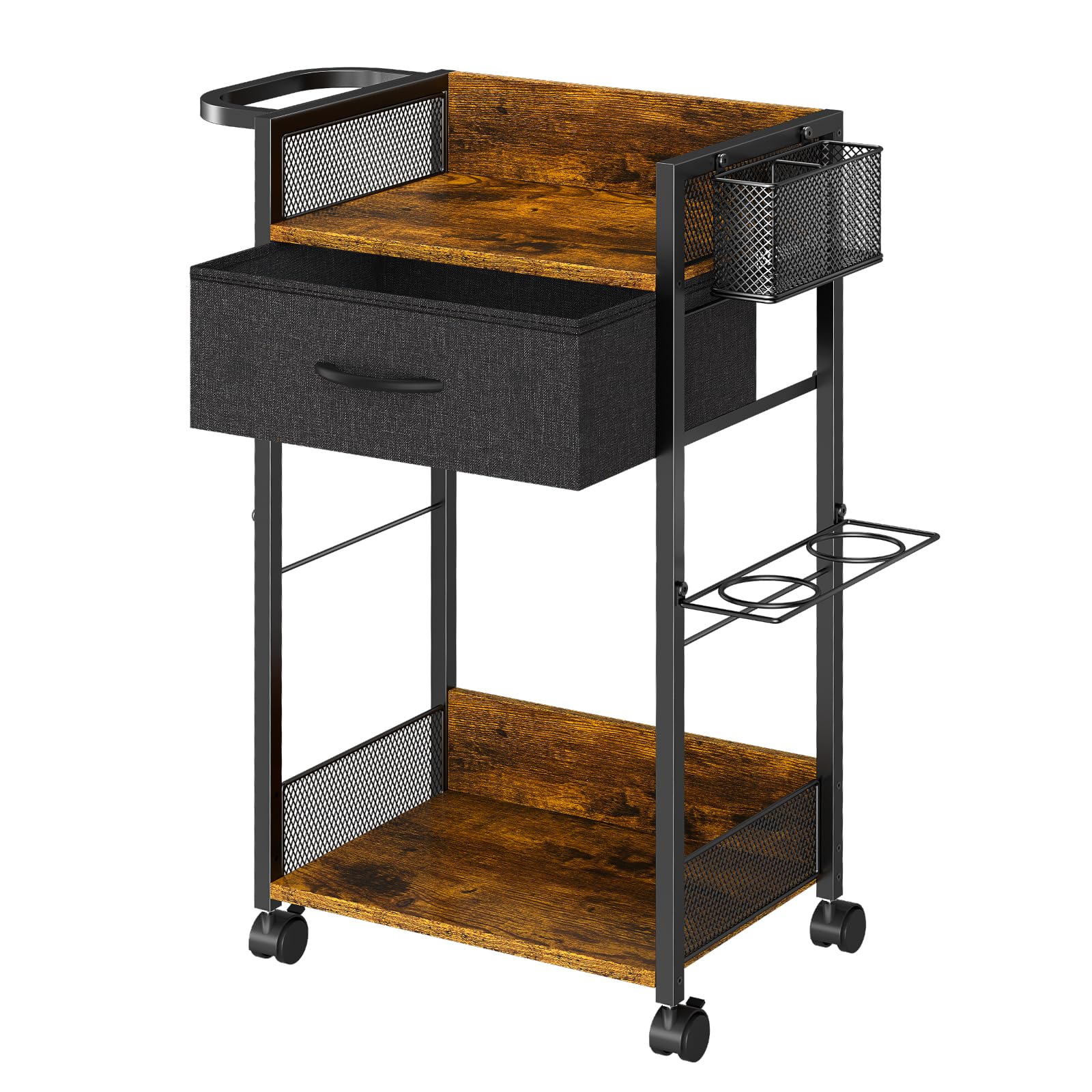 DAOUTIME salon trolley cart front view showing mobile wheels for easy room movement