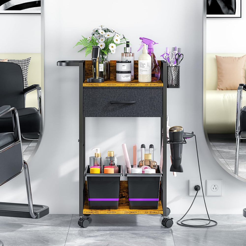 DAOUTIME salon trolley cart side view highlighting sturdy steel frame for durability in busy salons