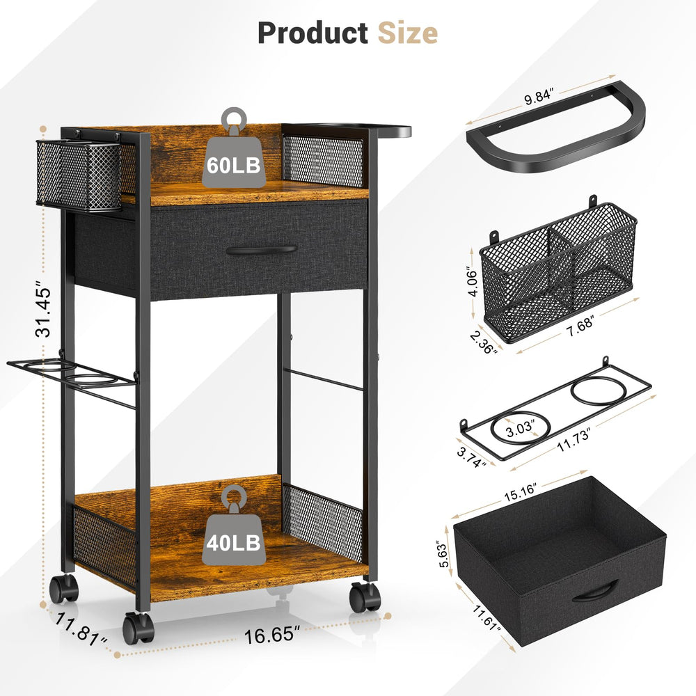 DAOUTIME salon trolley drawer closeup showcasing spacious pull-out drawer for tools and easy access