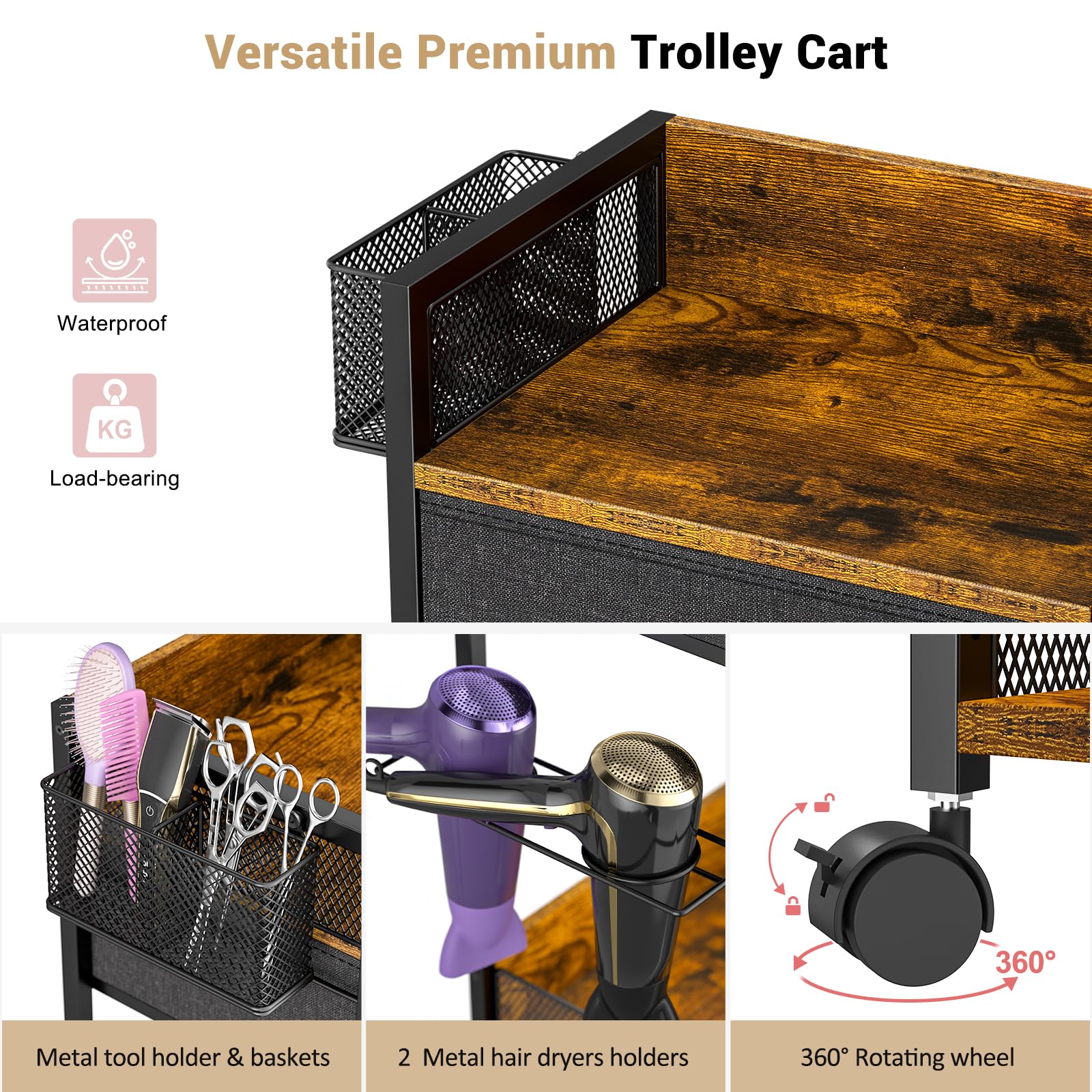 DAOUTIME salon trolley fabric drawer open demonstrating hidden storage and clutter-free spaces in small studios