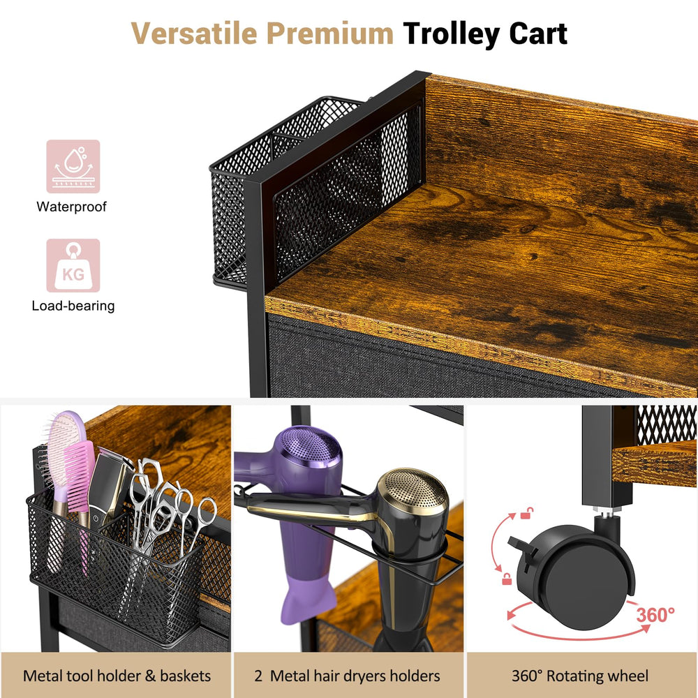 DAOUTIME salon trolley fabric drawer open demonstrating hidden storage and clutter-free spaces in small studios