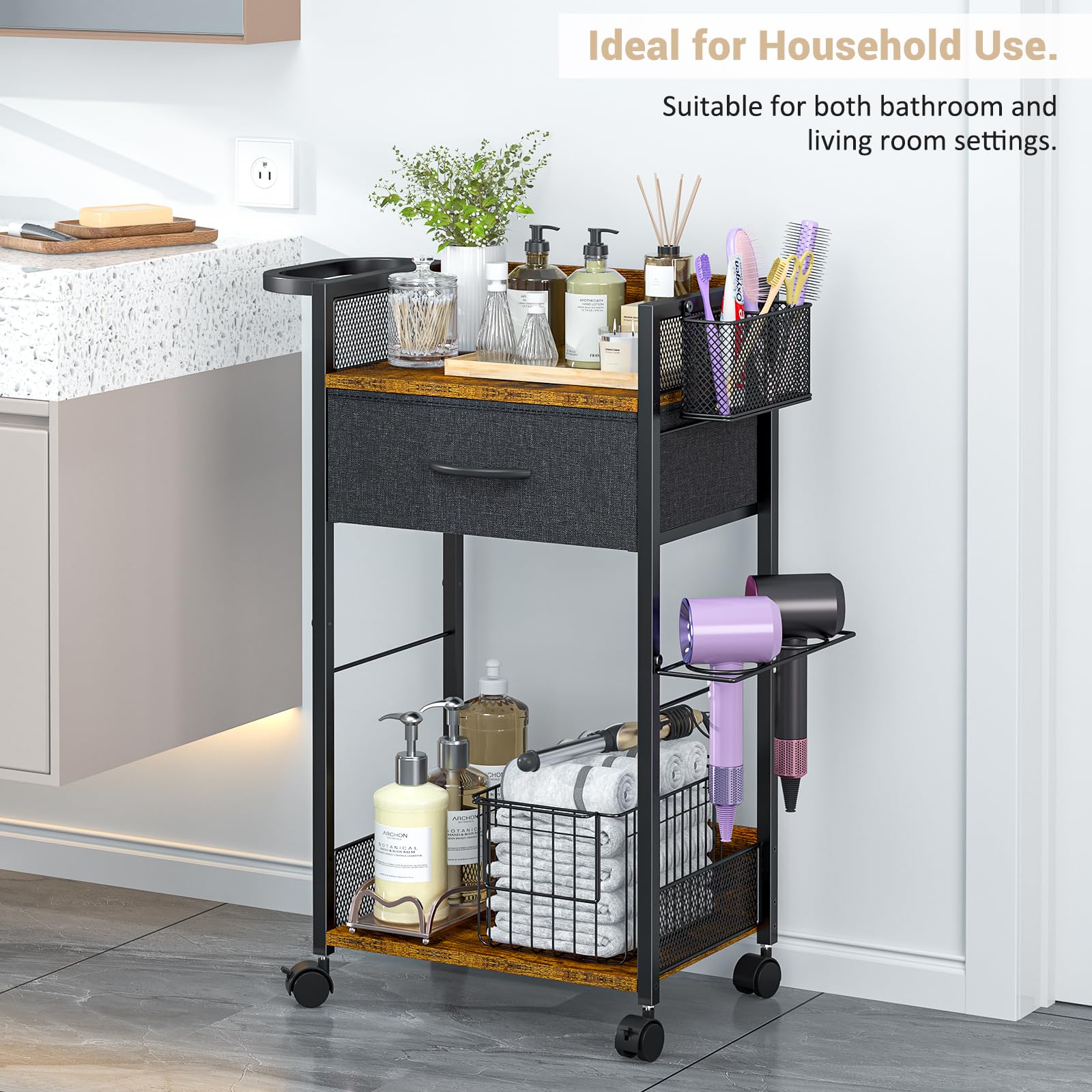 DAOUTIME salon trolley tool holder closeup illustrating metal durability for hot tools and safe heat handling
