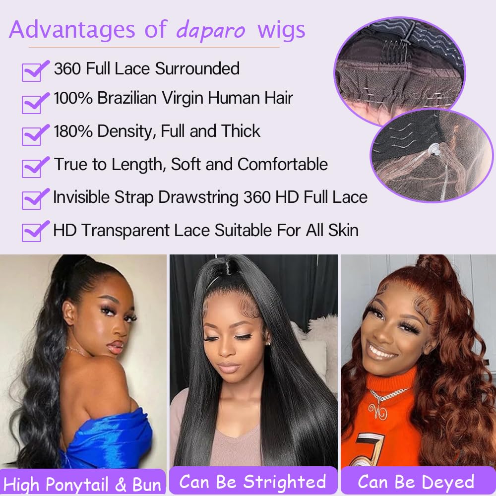 daparo 360 full lace wig cap construction close-up highlights secure cap and breathable lace