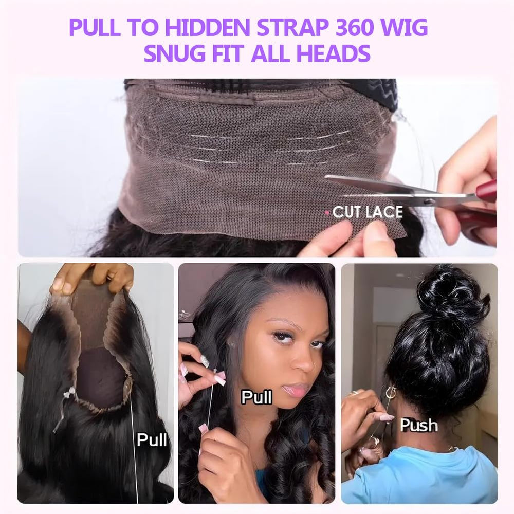 daparo hidden strap detail on 360 wig demonstrates adjustable, comfortable fit