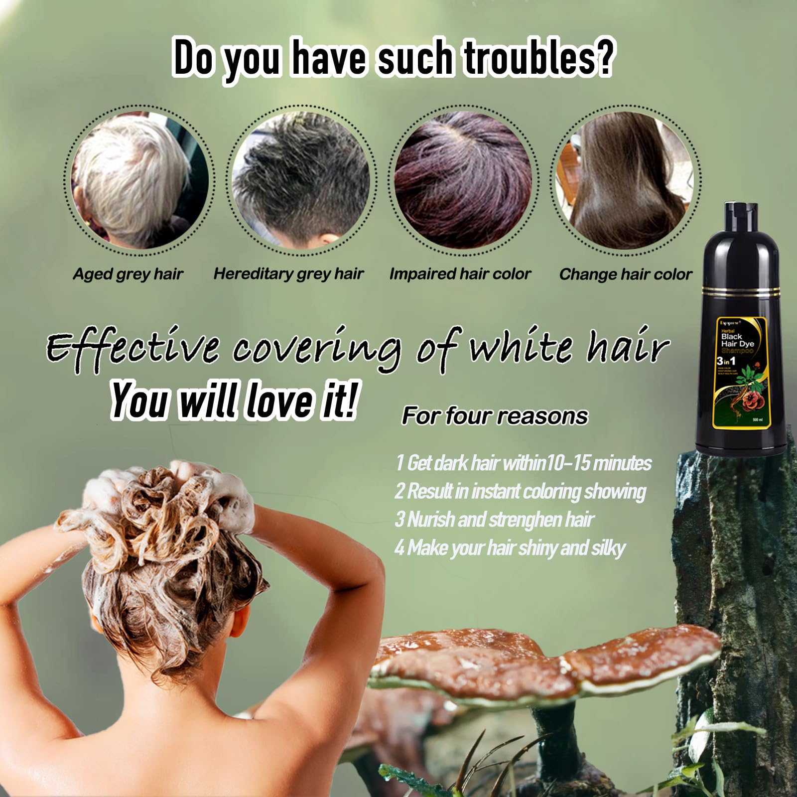 Dapoprren Black Hair Dye Shampoo foam shows rich lather for even application