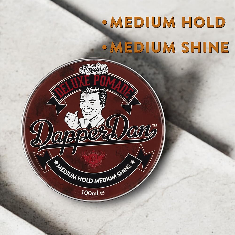 Dapper Dan Deluxe Pomade styling a 1930s-inspired, polished hair silhouette.