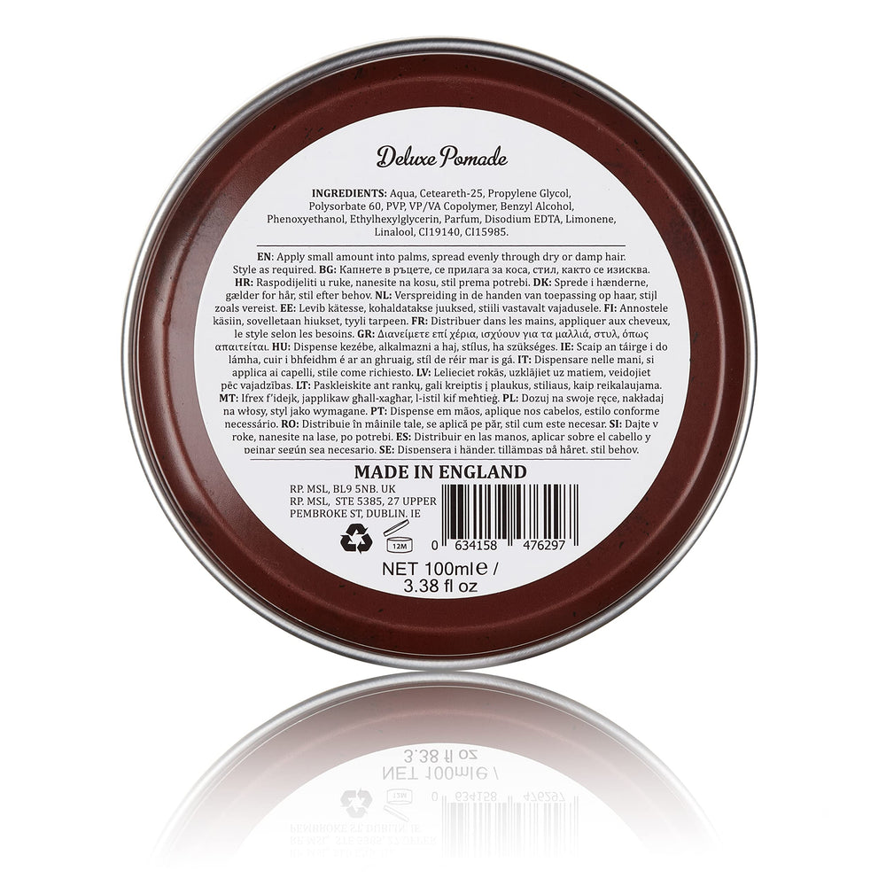 Dapper Dan Deluxe Pomade on styled hair delivering a natural, soft shine.