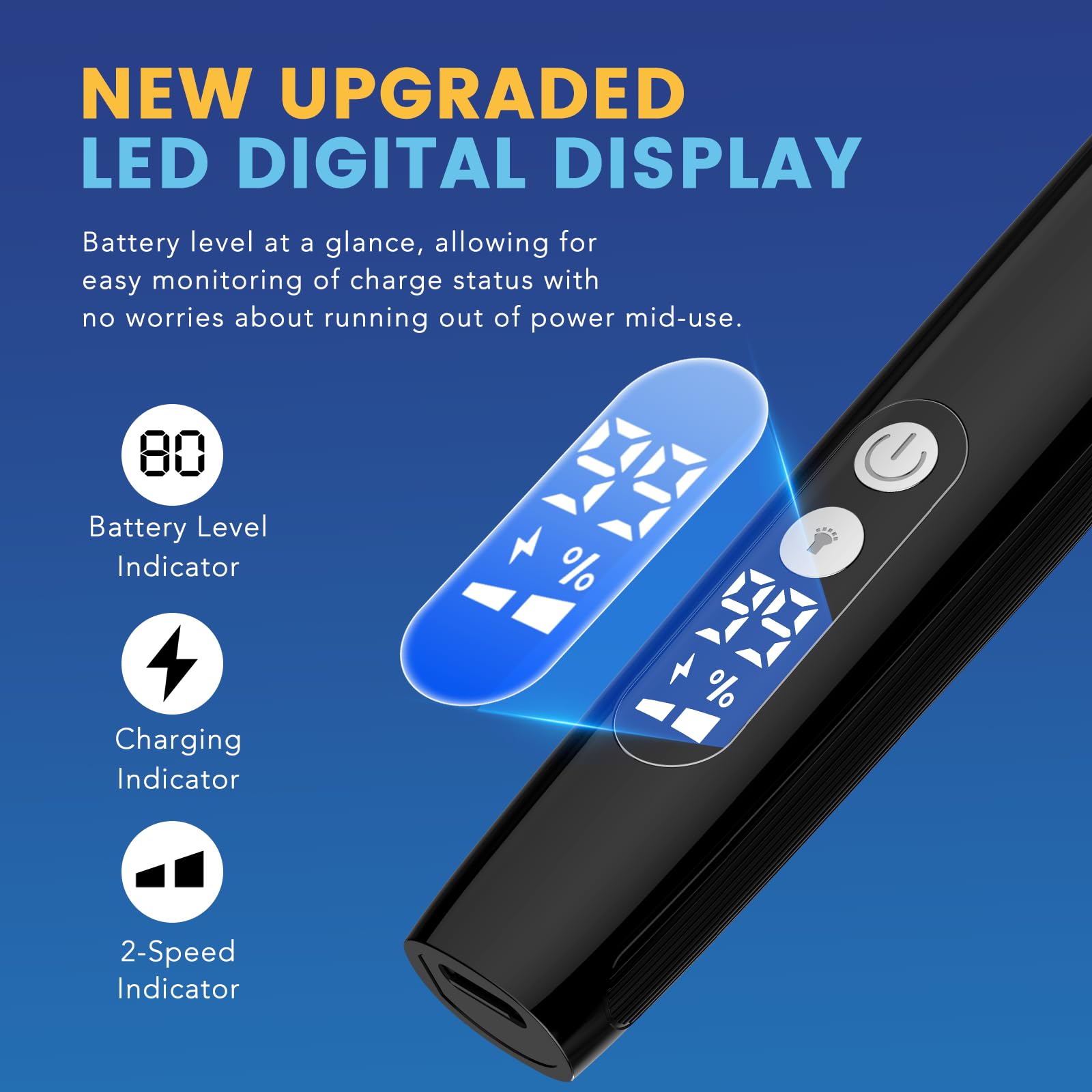 Dapsang electric face razor with digital display for easy battery monitoring.