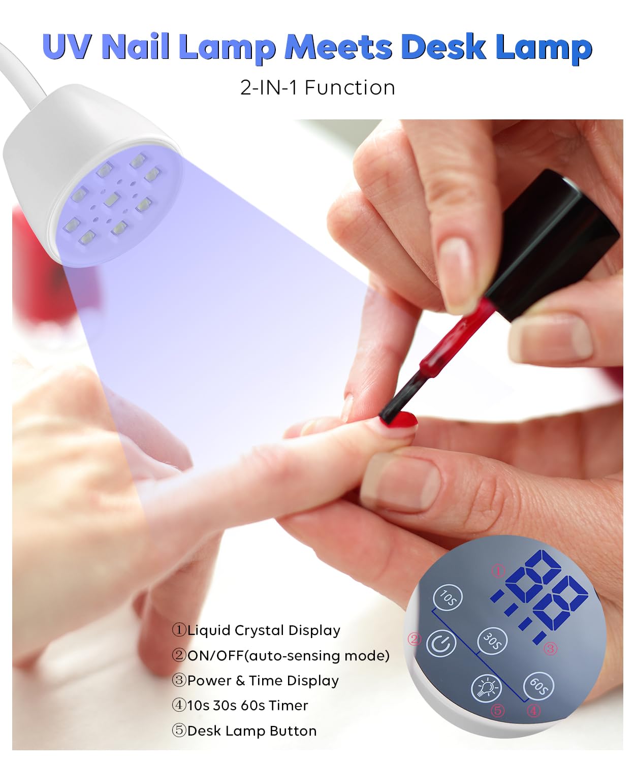 DAQVQ cordless USB nail lamp perfect for desk or nightstand use and on-the-go.