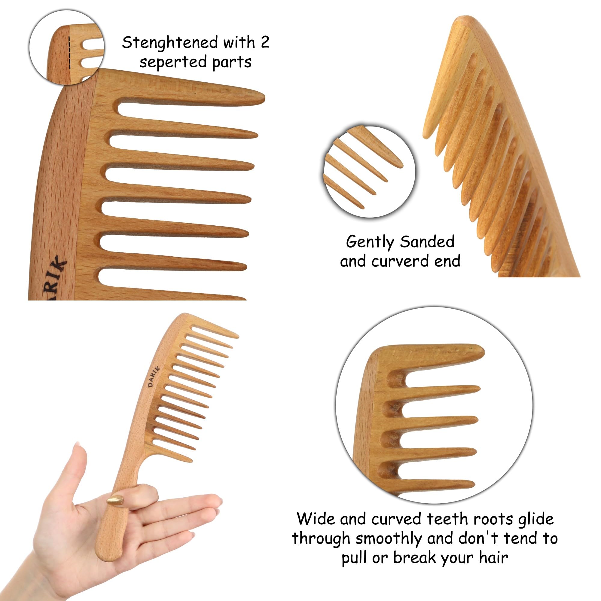 Darık Profesyonel Ahşap comb texture-close-up highlights smooth, eco-friendly wooden finish.