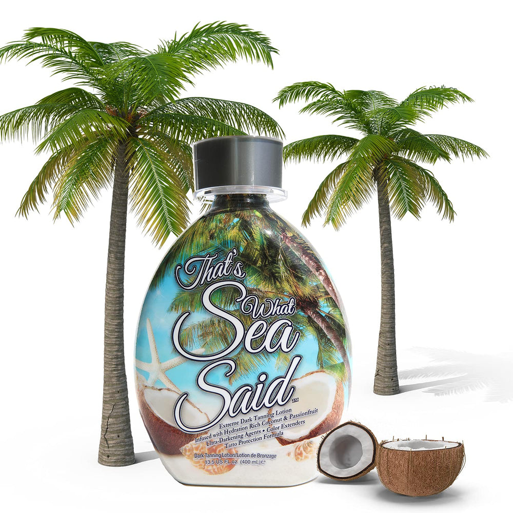 Dark Tans Exclusive That’s What Sea Said product imagery inspires beach-ready glow without staining fabrics.