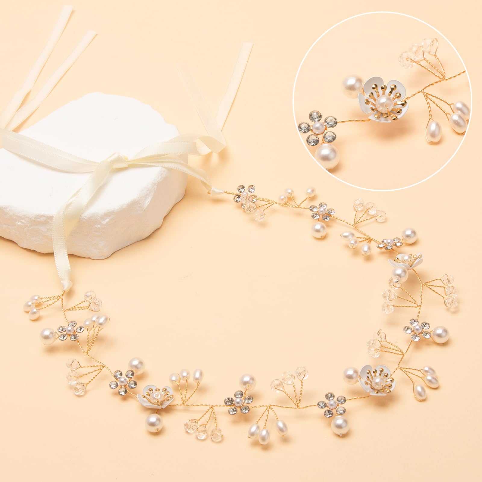 Darlingao flower girl crown pearls rhinestones demonstrates glamorous shine for weddings or communions.