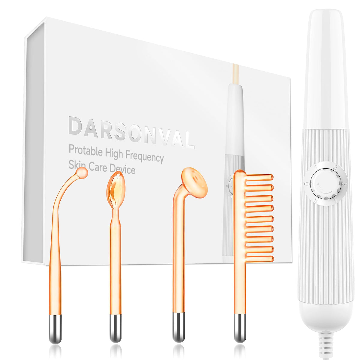 DARSONVAL high-frequency facial wand front view showing compact handle for at-home use