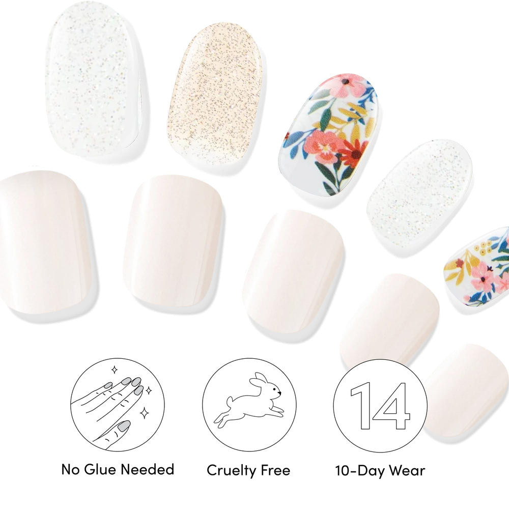 Dashing Diva gel strips being applied for easy, wrinkle-free nails.