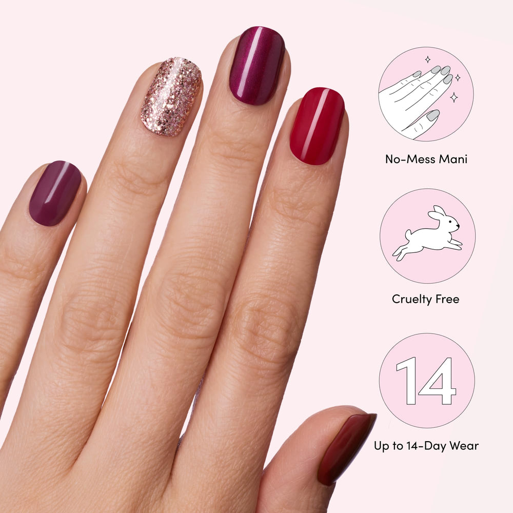 Dashing Diva Gloss Nail Strips application step closeup showing press-and-go method