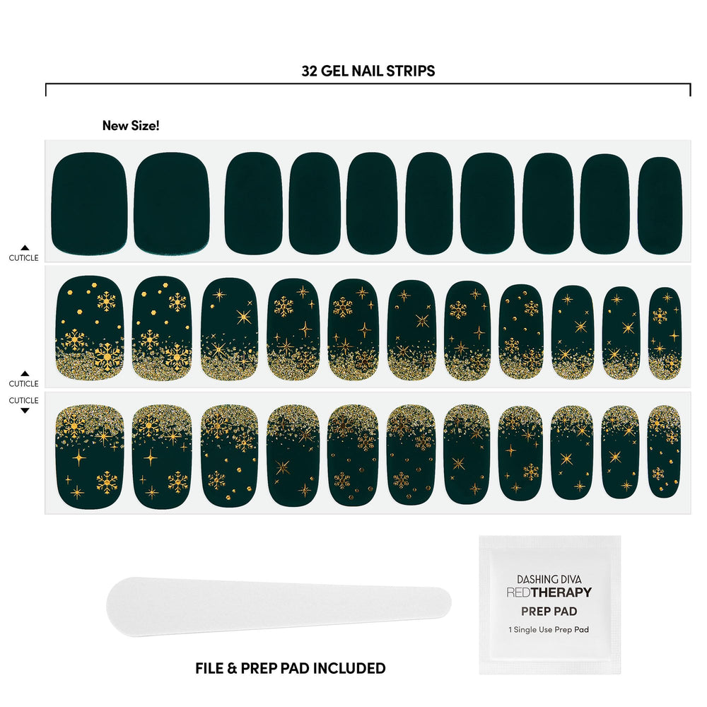 Dashing Diva Gloss Nail Strips gold-foil snowflakes offer quick, chip-resistant holiday sparkle.