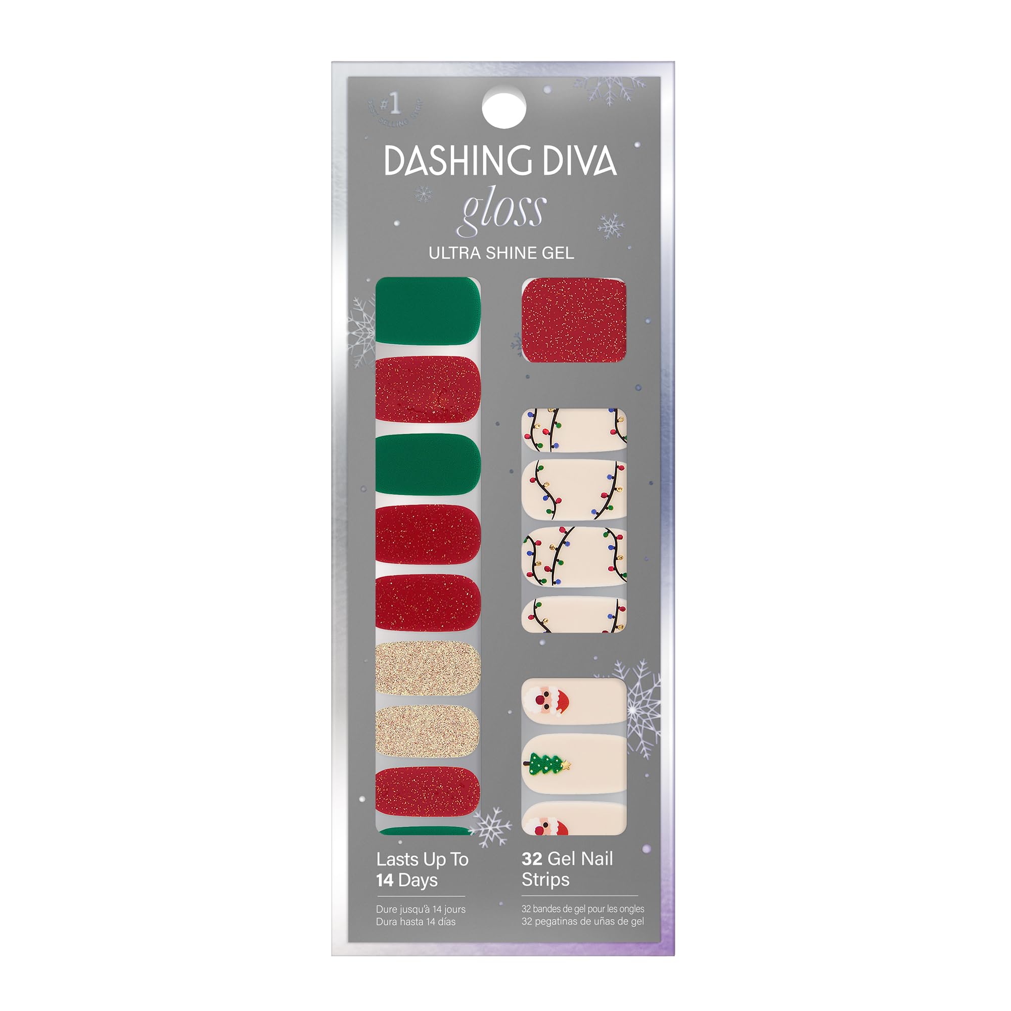 Dashing Diva Gloss Santa Baby package with 32 gel strips for quick at home manicure