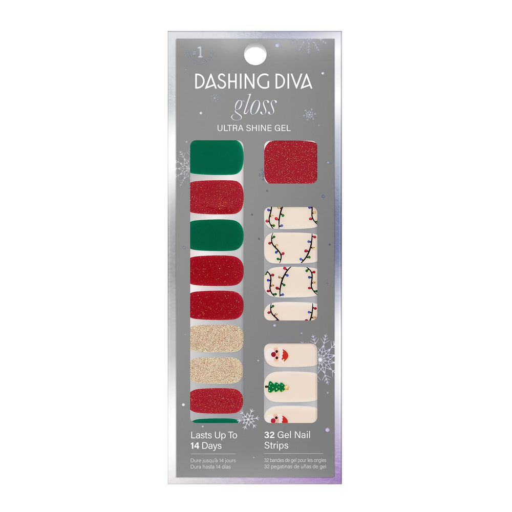Dashing Diva Gloss Santa Baby package with 32 gel strips for quick at home manicure