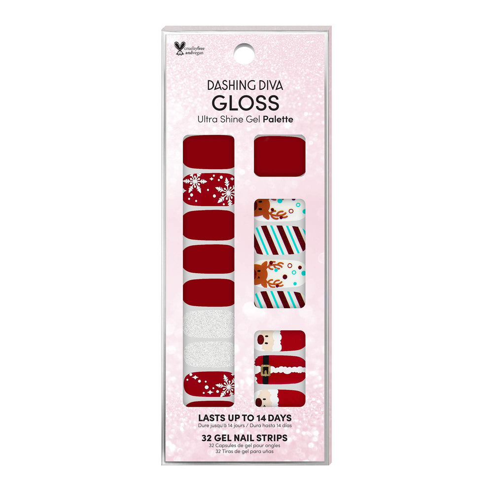 Dashing Diva Gloss Nail Strips Santa's Helper packaging for a fast, glossy manicure.