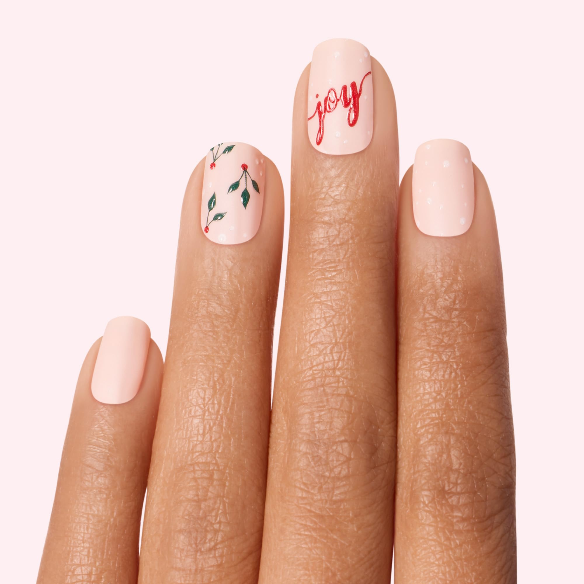 Dashing Diva Joy To The Girl holiday collection image shows festive matte nude peach with holly berries