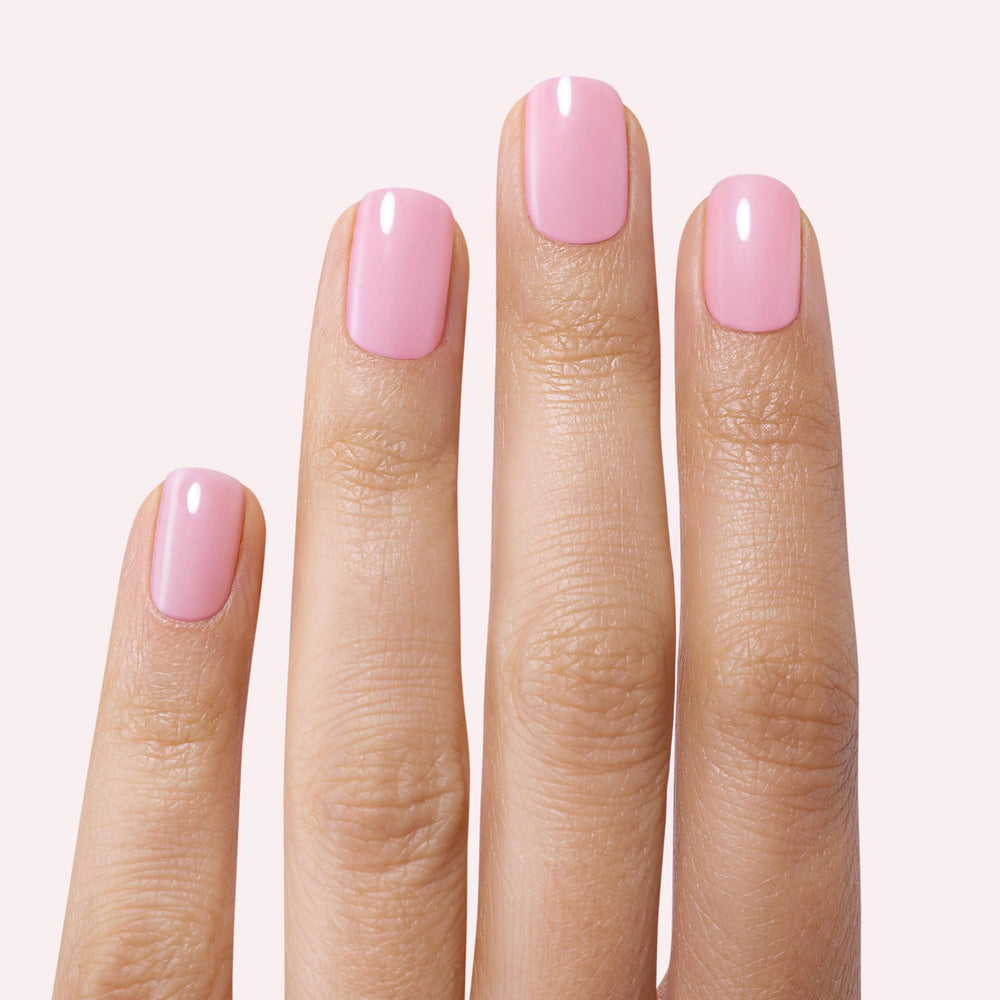 Dashing Diva Lovely Pink strip application closeup shows quick, mess-free gel look.