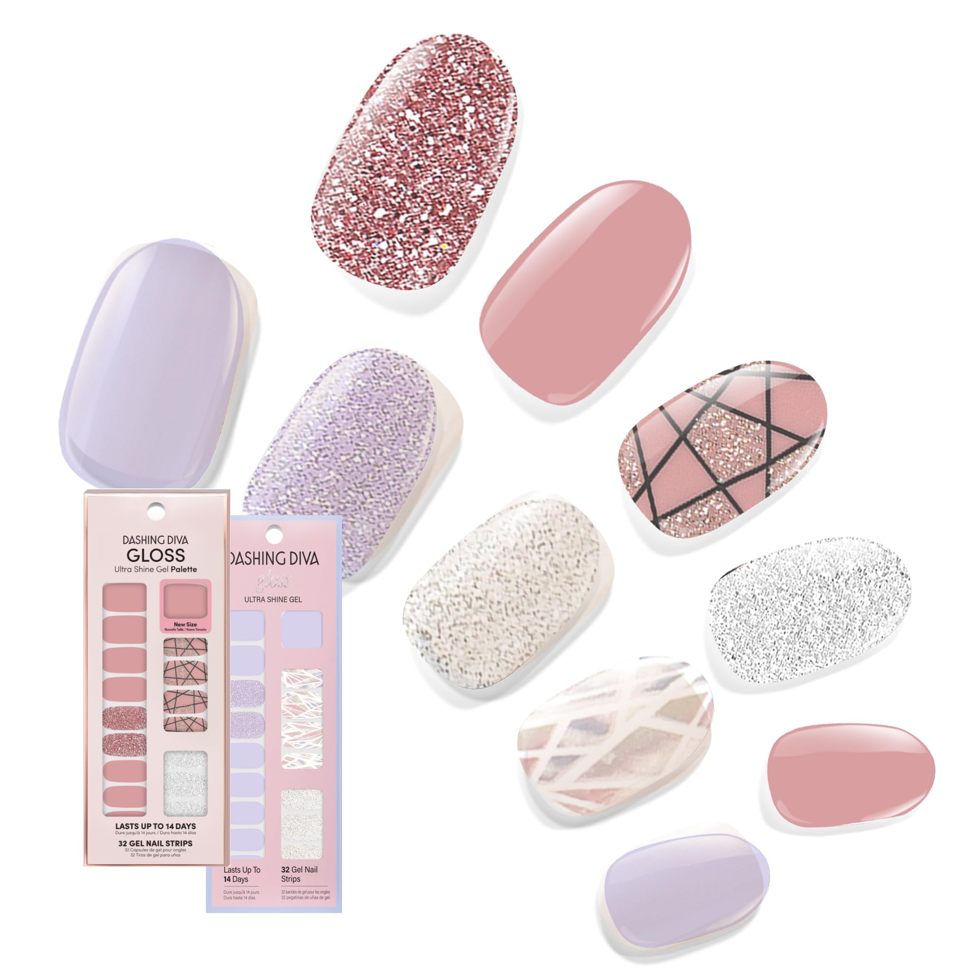 Dashing Diva Rose Sparkle nail strips deliver a sparkling geometric look for radiant mani.