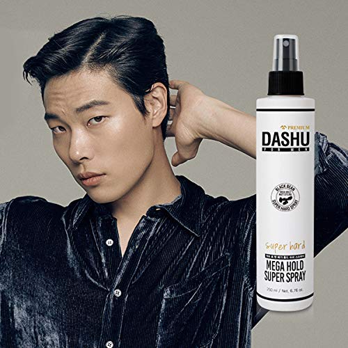 DASHU Mega Hold Super Spray with black bean extract for nourished shine.