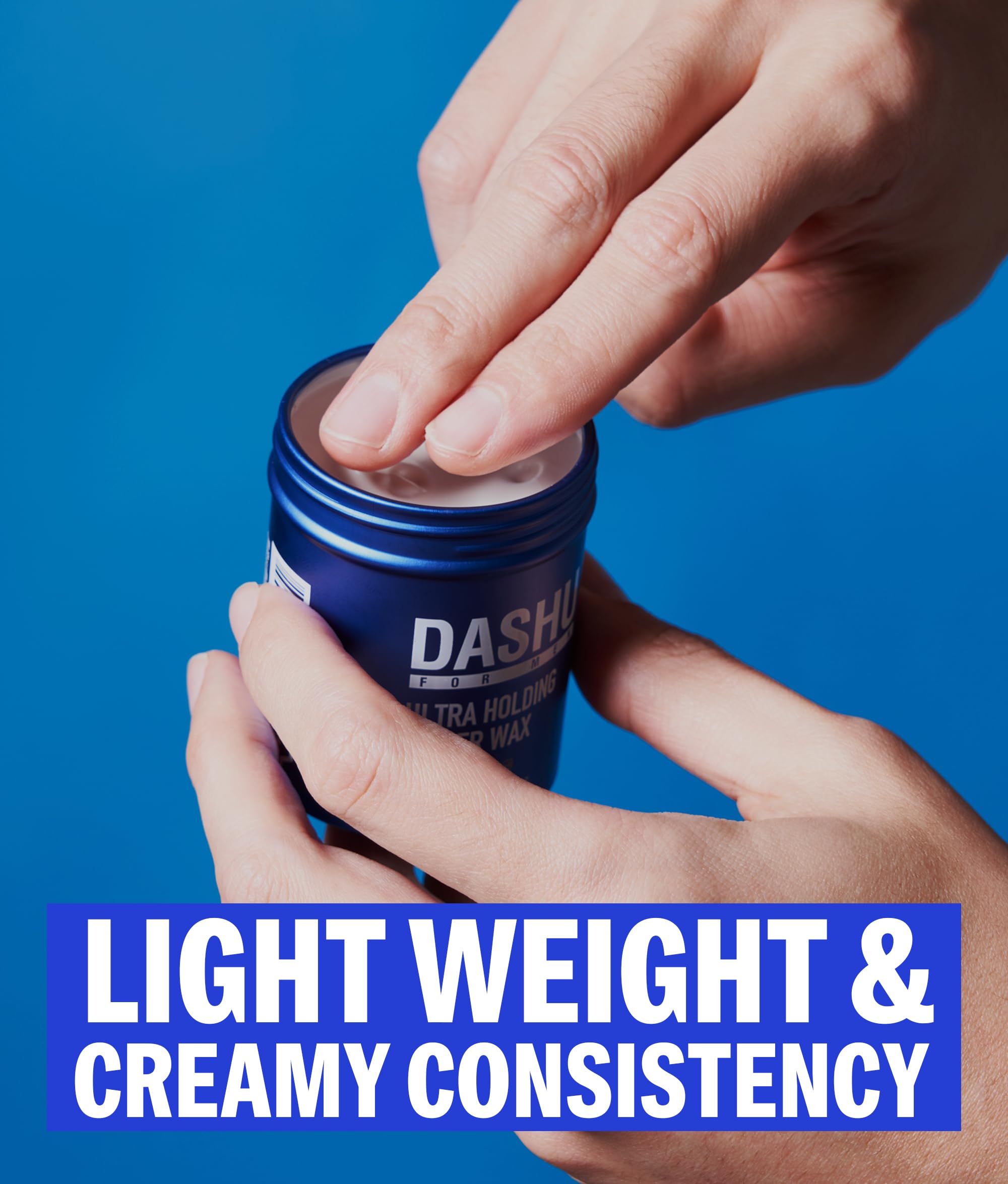 DASHU Ultra Holding Power Wax hair styling action captures smooth comb-through and firm hold.