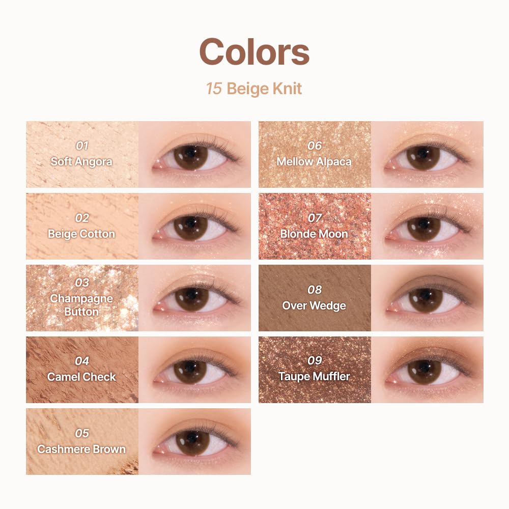 dasique Shadow Palette 15 Beige Knit velvety texture helps prevent creasing.