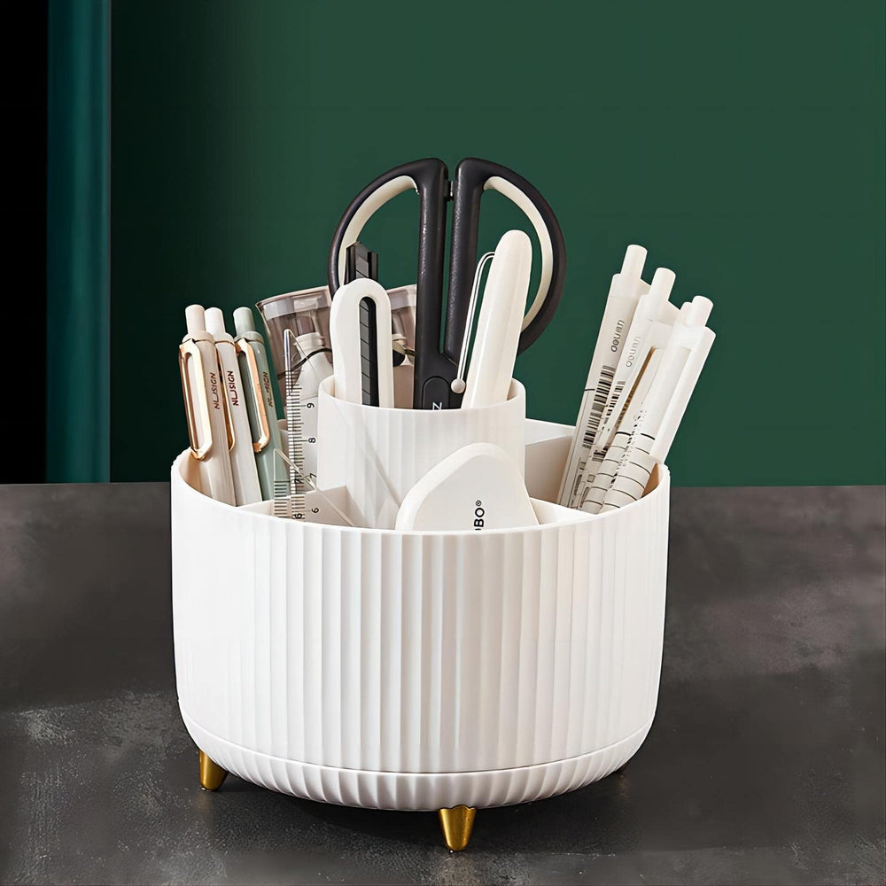 DASITON five-slot makeup organizer keeping brushes and liners neatly separated.