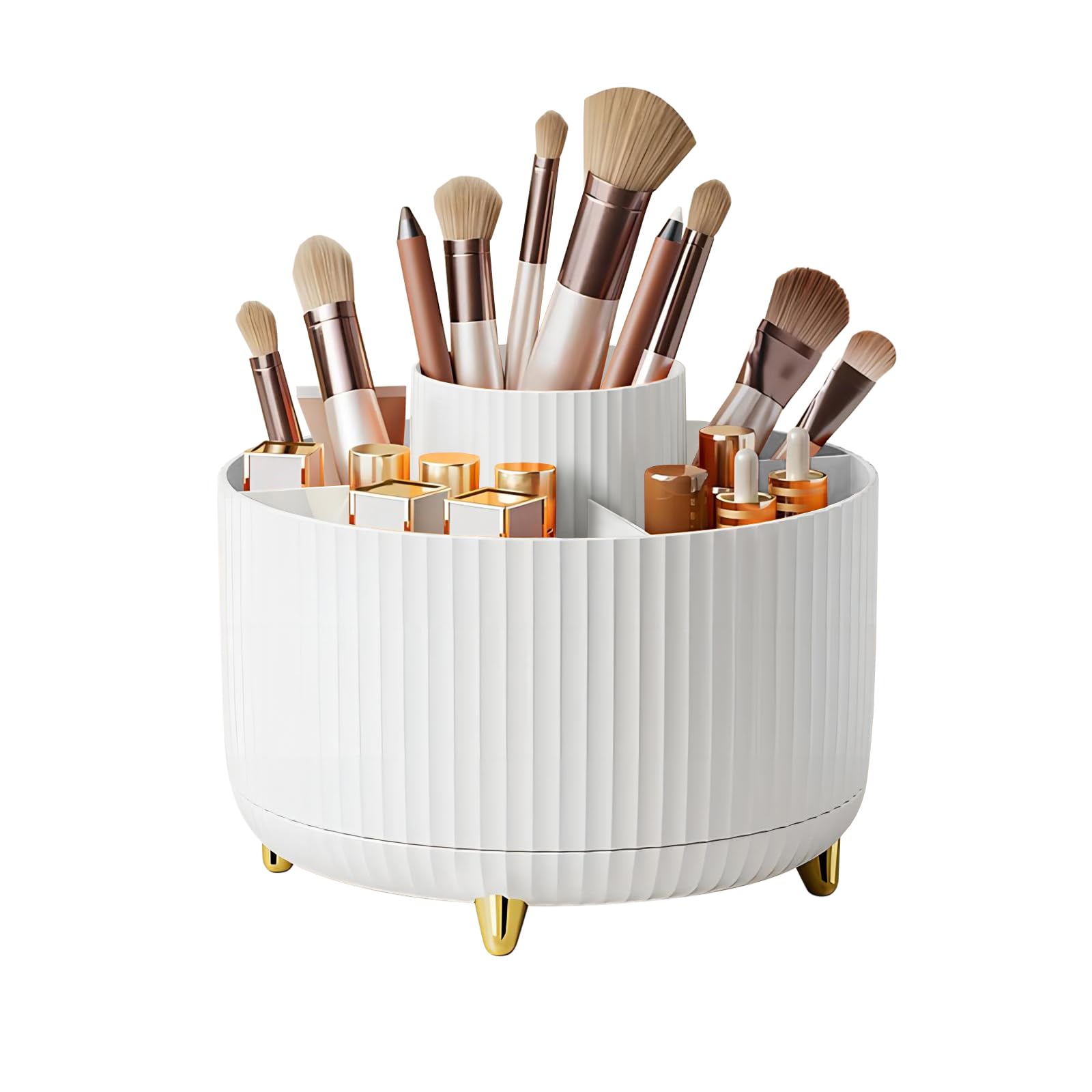 DASITON large-capacity makeup brush holder with 360° rotation for fast access.
