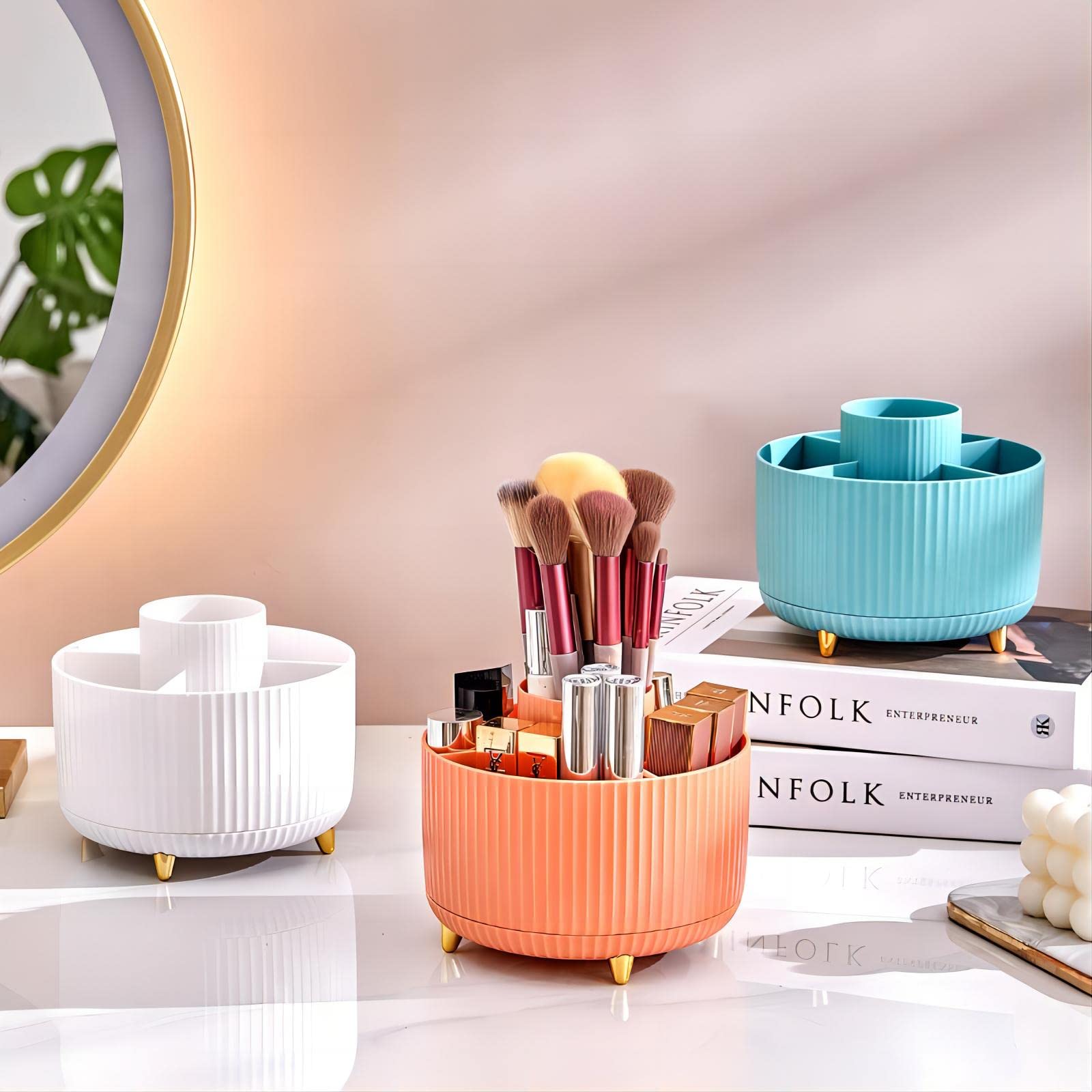 DASITON striped design makeup organizer blends with decor and stays durable.