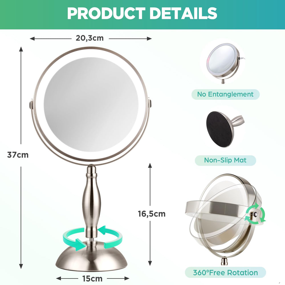 DASLAVA 20x magnifying mirror lit side angle for precise grooming and lash work.