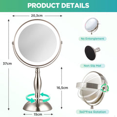 DASLAVA 20x magnifying mirror lit side angle for precise grooming and lash work.