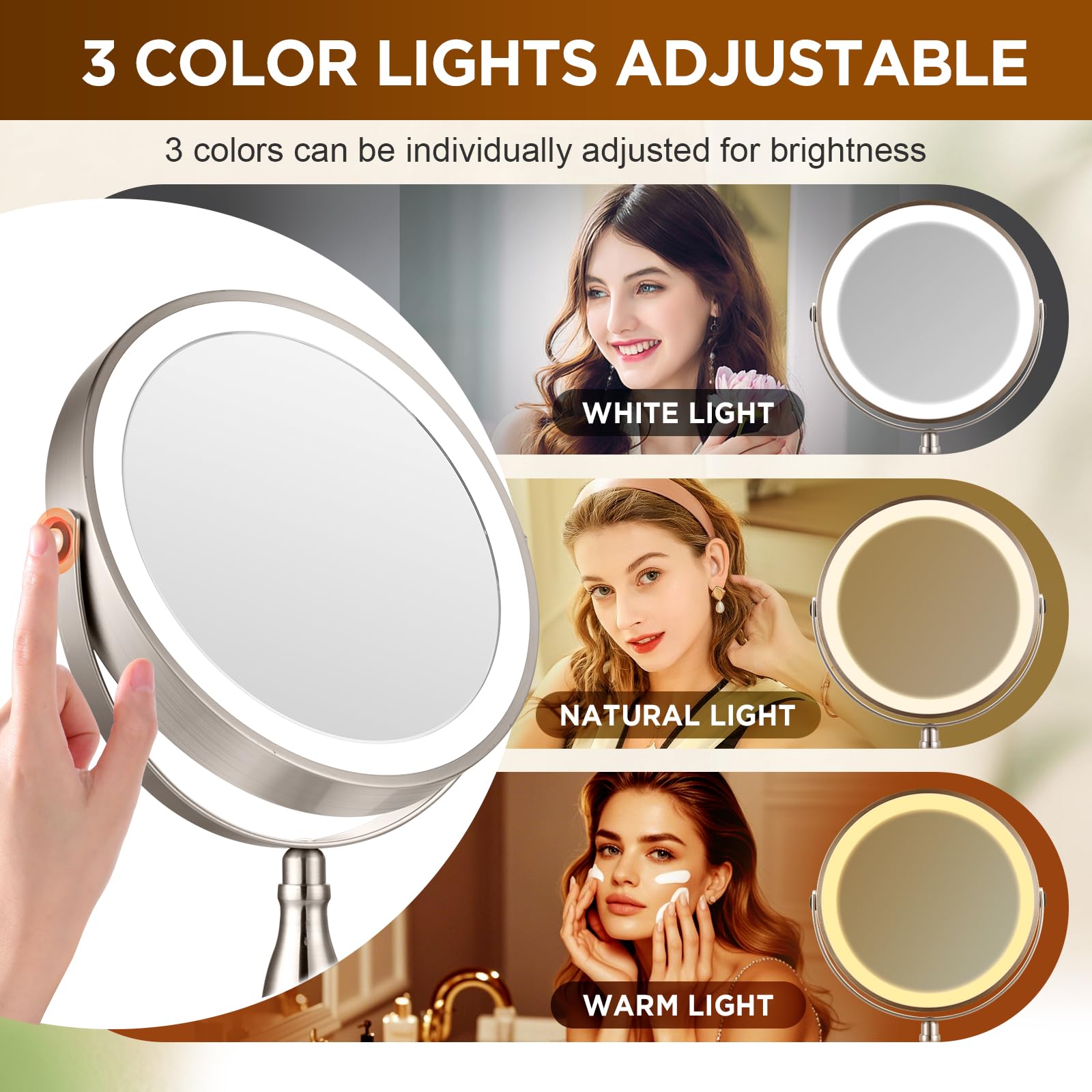 DASLAVA makeup mirror rechargeable battery provides cordless use for days.