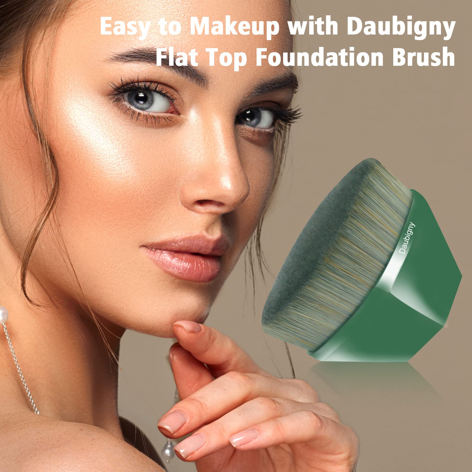 Daubigny foundation brush blending on cheek for smooth, even coverage