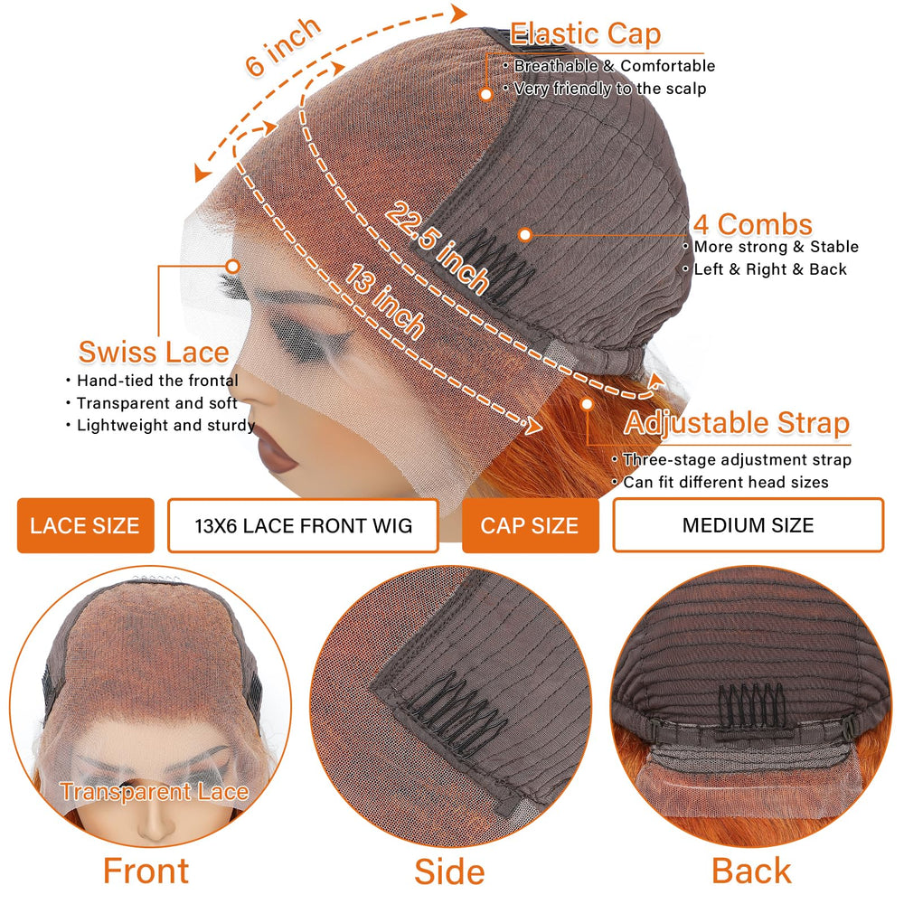 Daules ginger lace front wig glueless cap close-up for easy wear