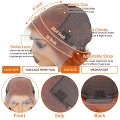 Daules ginger lace front wig glueless cap close-up for easy wear