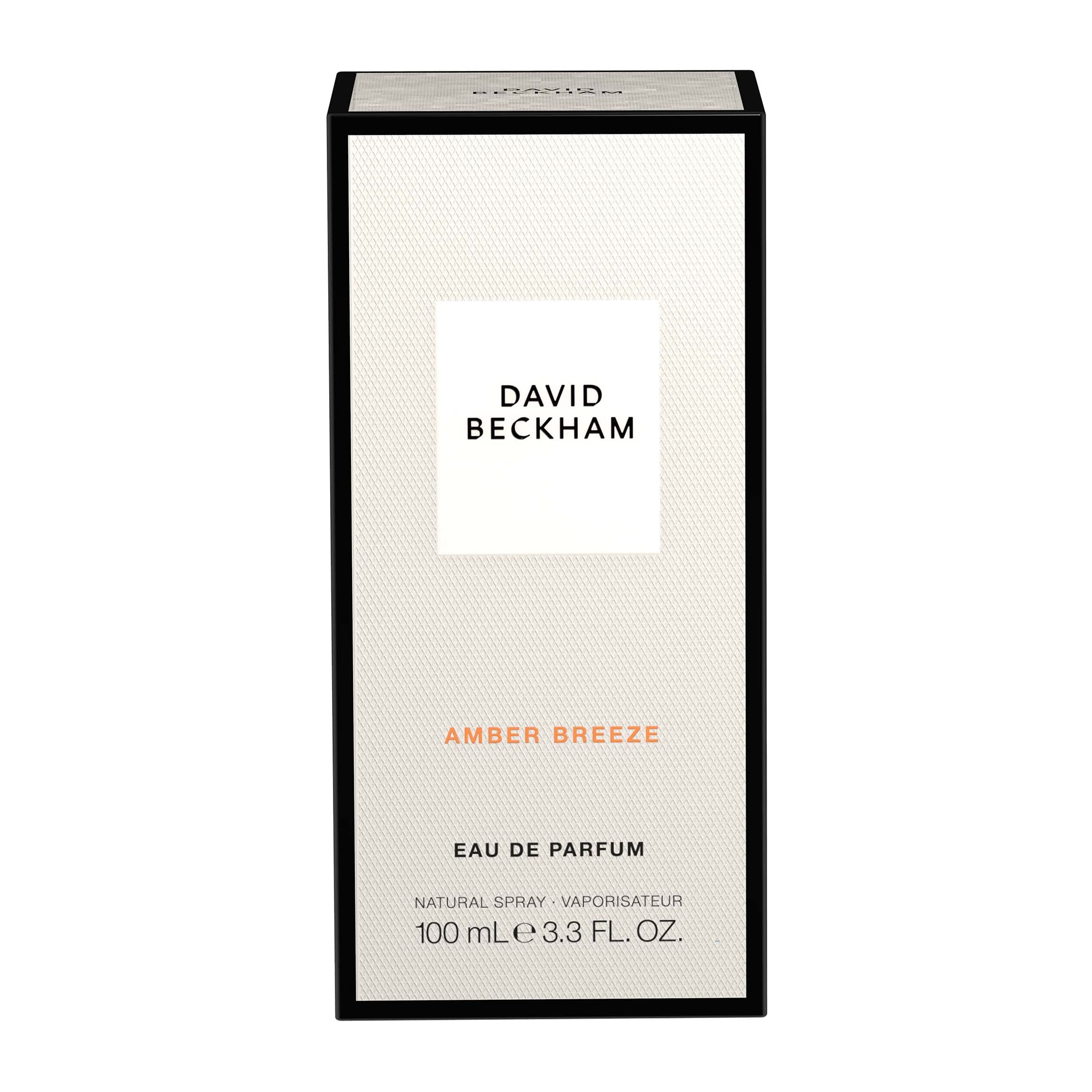 David Beckham Amber Breeze brand logo signals premium grooming credibility.