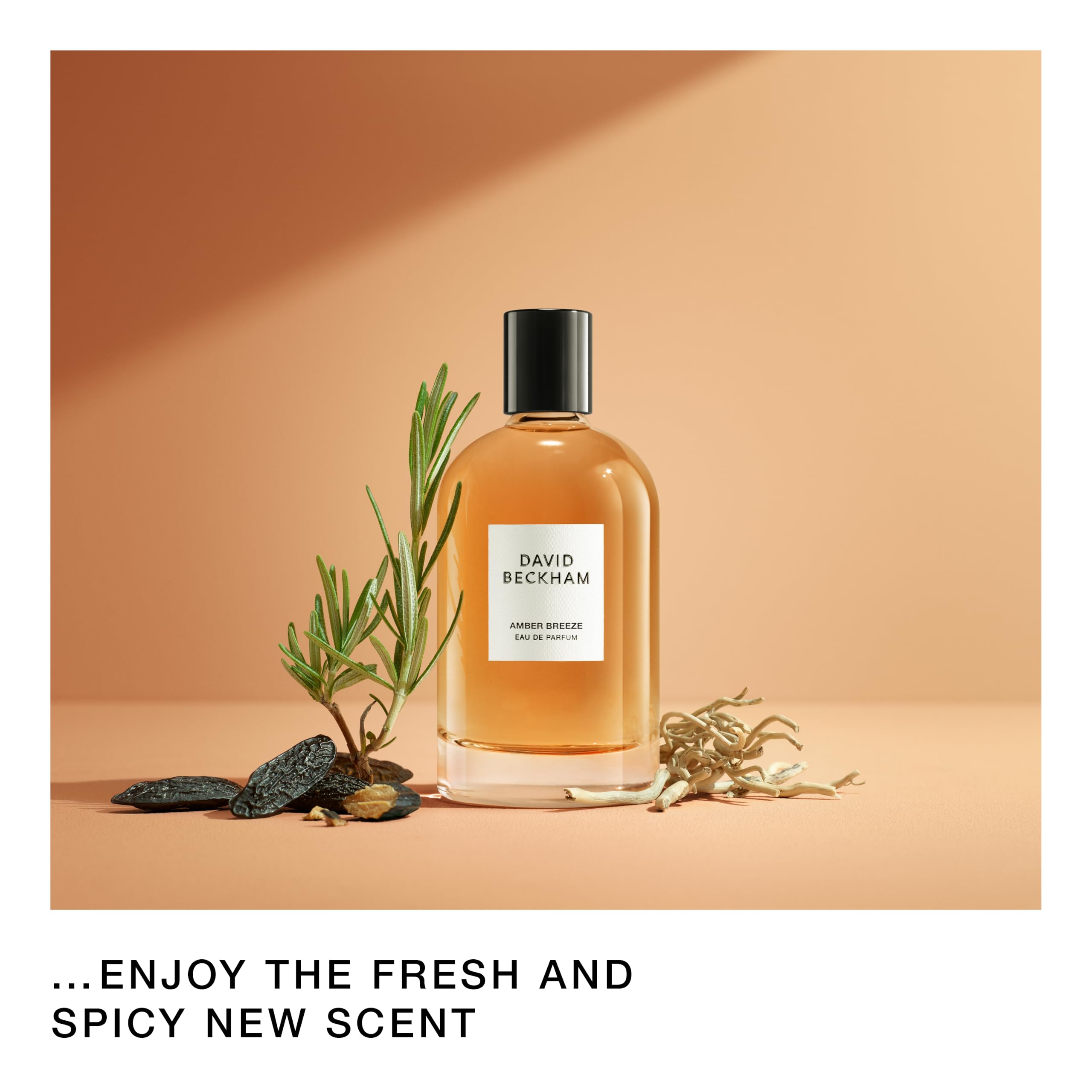 David Beckham Amber Breeze warm wood dry-down image hints at lasting woody finish.