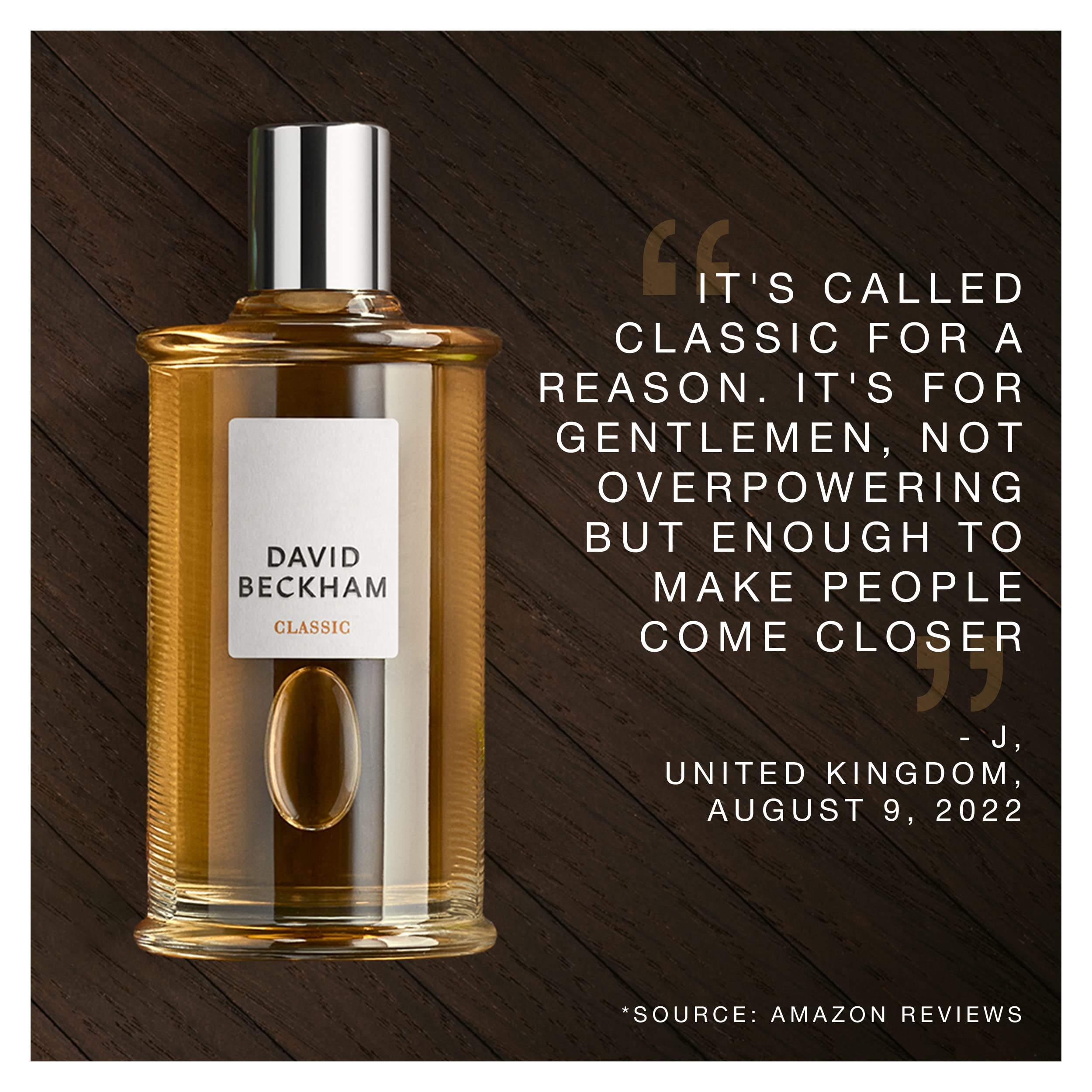 David Beckham Classic bottle cap highlights premium craftsmanship and easy spray access.