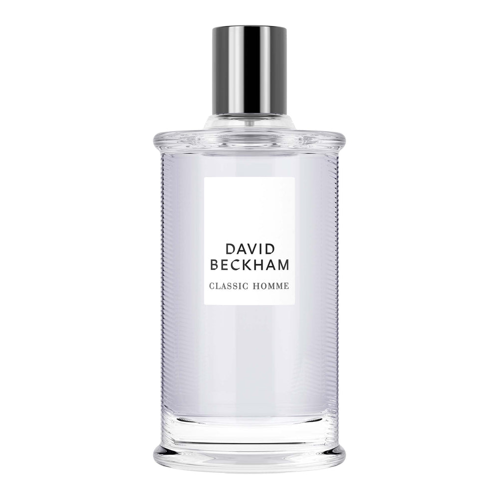 David Beckham Classic Homme bottle shows a sleek design for everyday confidence.
