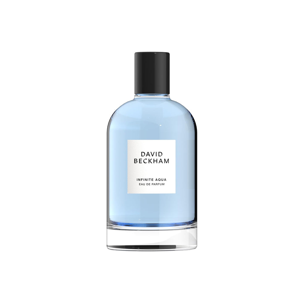 David Beckham Infinite Aqua bottle closeup, fresh citrus profile for daily wear