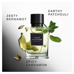 David Beckham Instinct bottle angled view—bold aromatic fougere profile at hand.