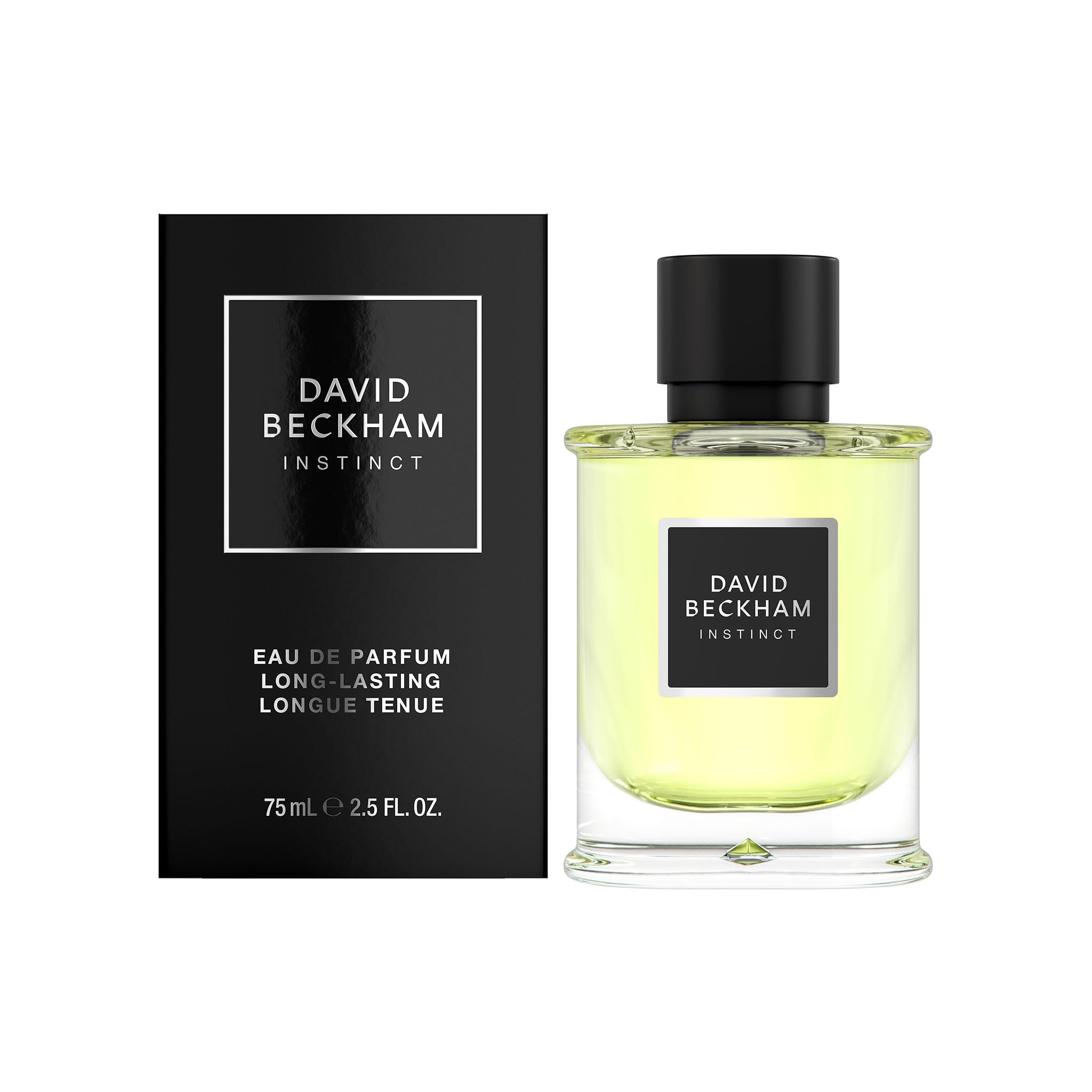 David Beckham Instinct label close-up—premium packaging signals refined fragrance.