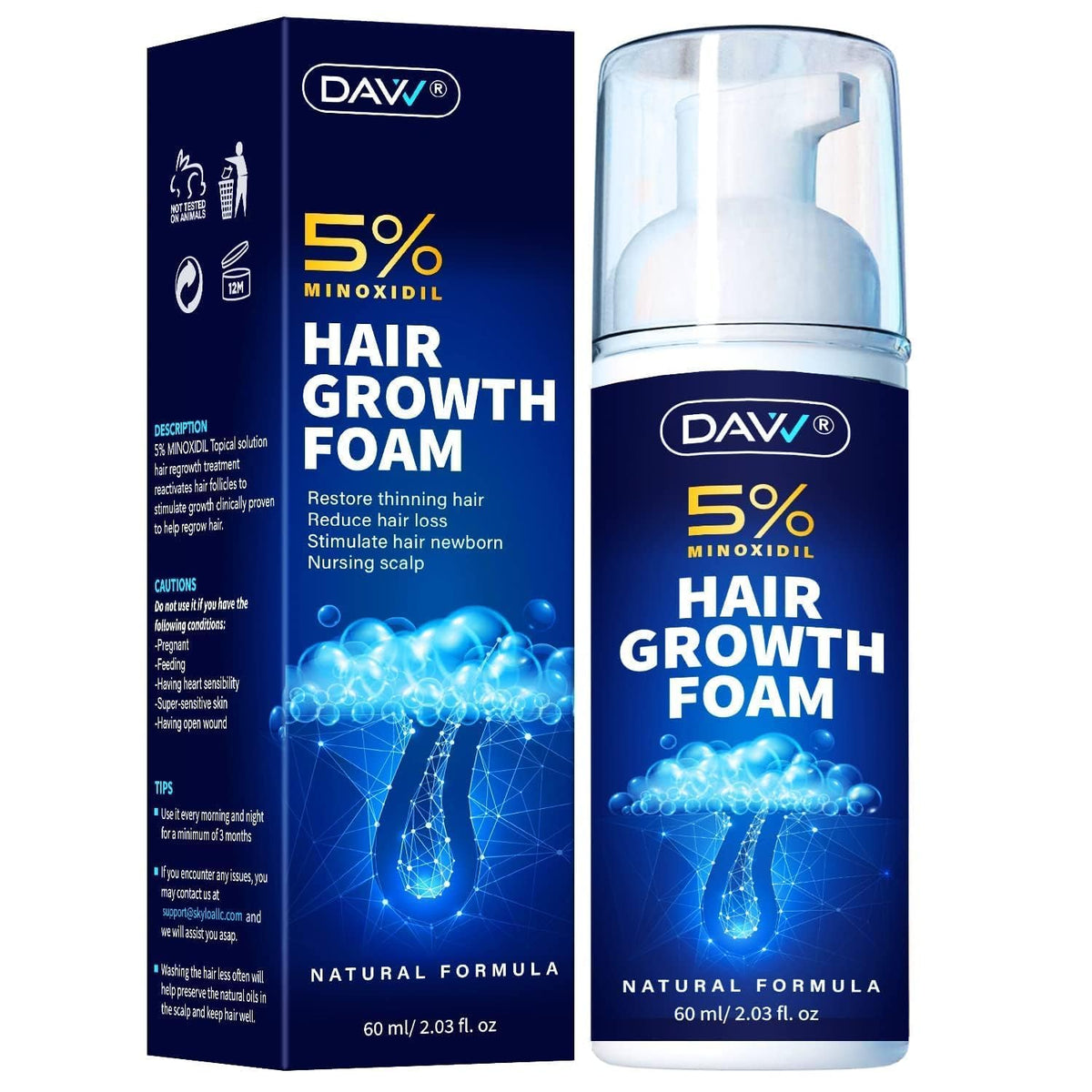 DAVV Minoxidil Foam application pump enables easy, mess-free daily use.