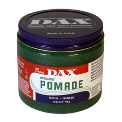 DAX Pomade 14oz bottle front view highlights hold and shine for dry hair