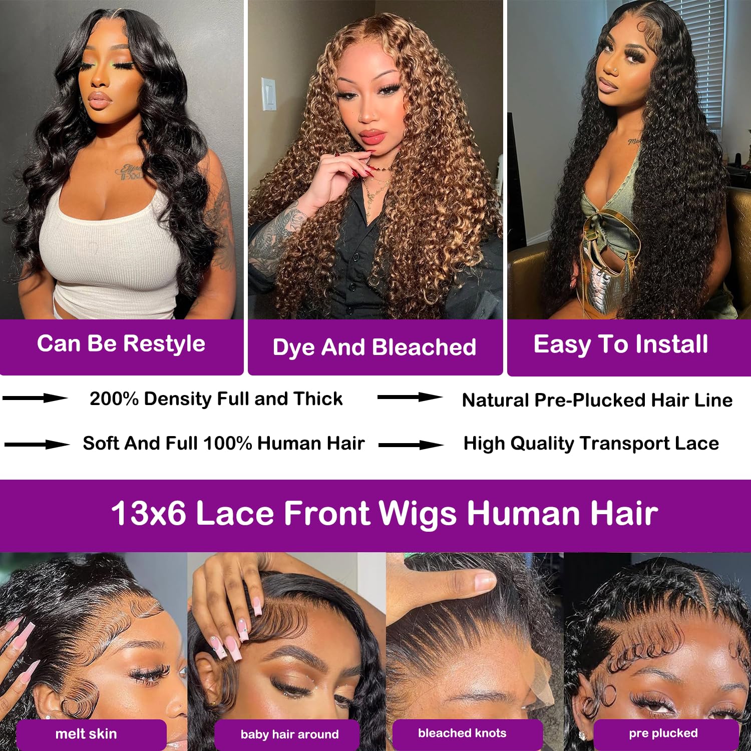 DaXunDi lace front 13x6 wig demonstrating flexible middle or side part options.