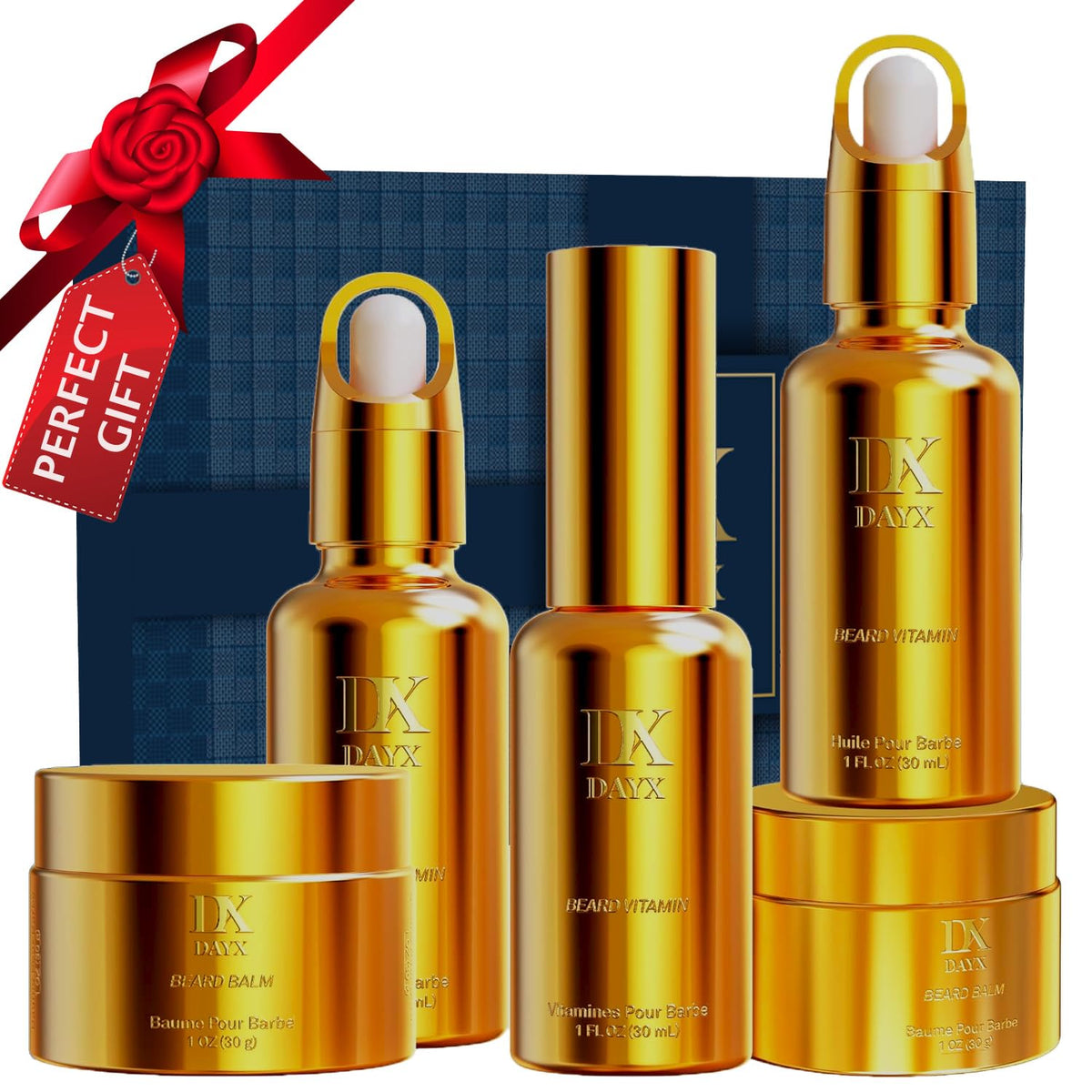 DayixCare Beard Kit for Black Men oil-balm closeup highlights nourishing oils for softer, healthier-looking facial hair
