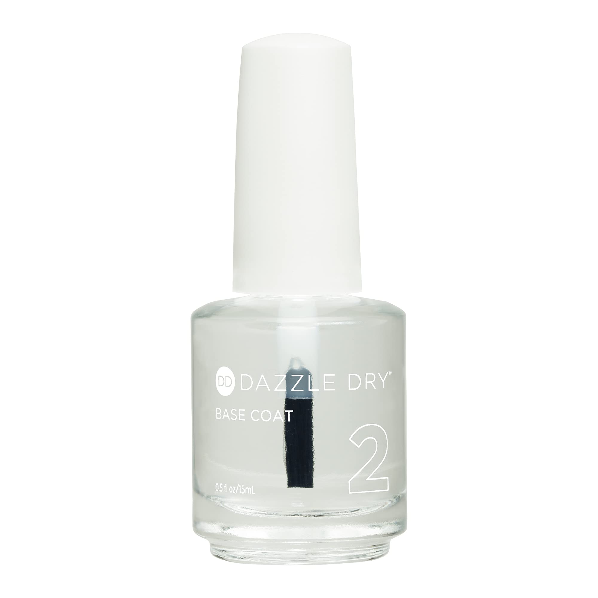 Dazzle Dry Base Coat Step 2 bottle closeup shows fast-drying base for efficient manicures.